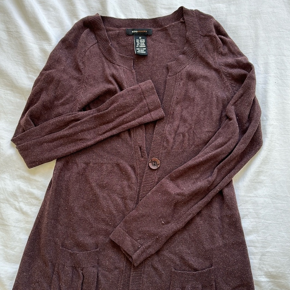 BCBG Maxazria long brown cardigan